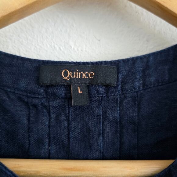 Quince 100% European Linen Short Sleeve Swing Dress Deep Navy Size L - Picture 6 of 8